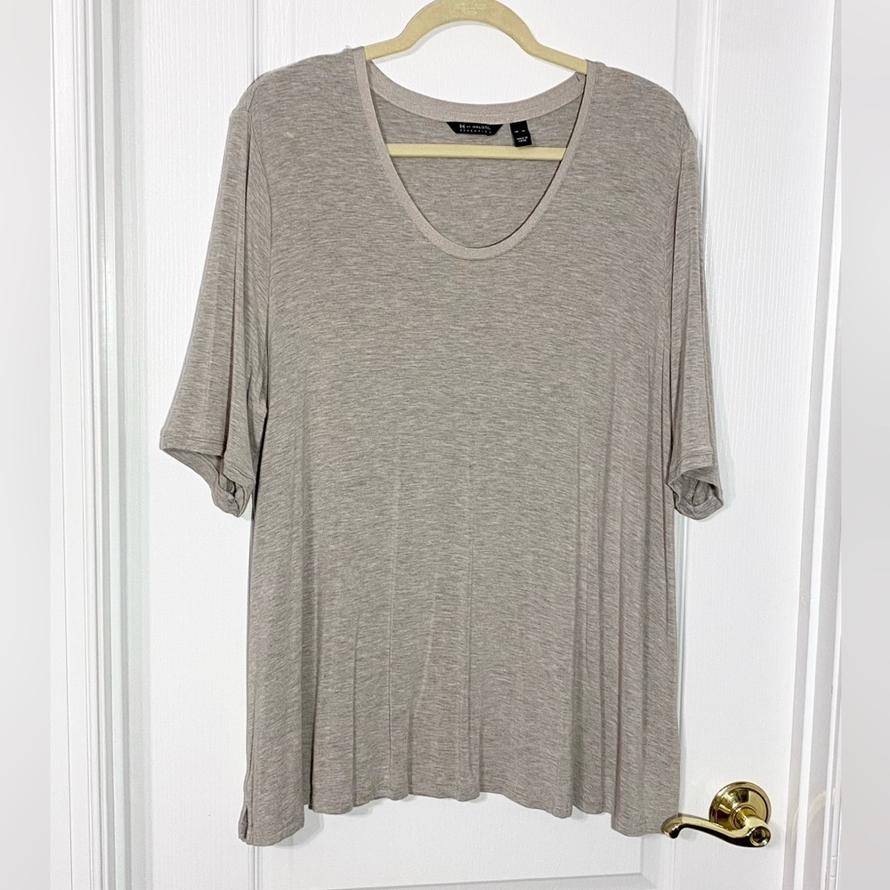 H by Halston Satin Trim Scoop Neck Tee Taupe XL